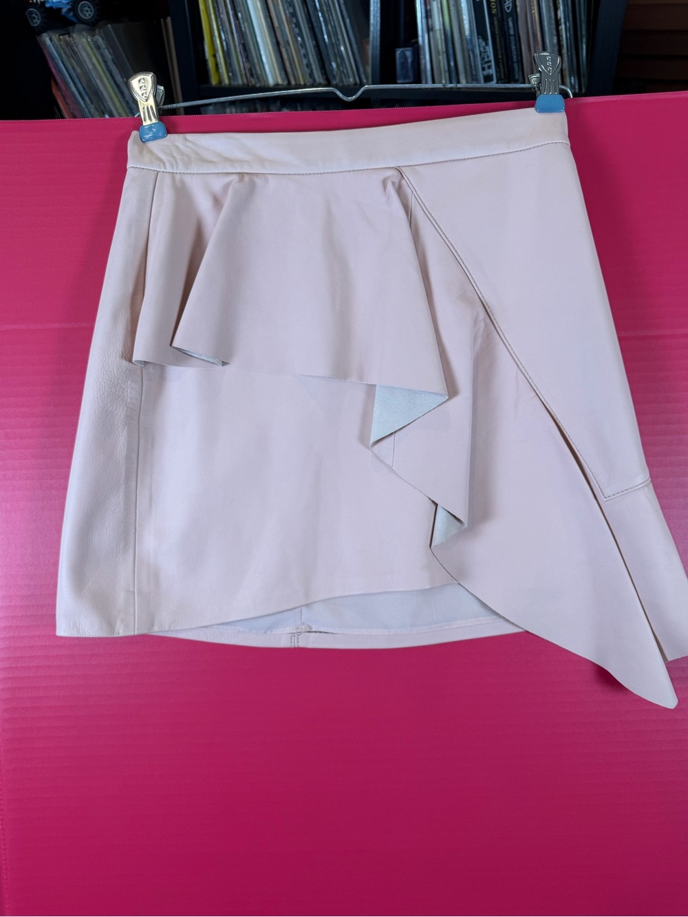 Alice + Olivia Leather Asymmetrical Mini Skirt in light pink women size 0